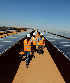 Workers on solar farm