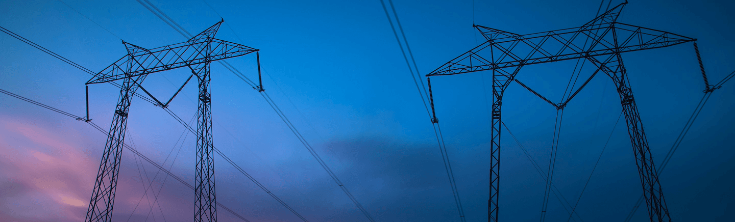 Power transmission lines at dusk